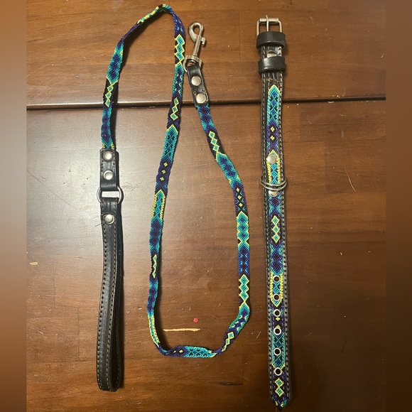 Mexican Embroidered Leather Dog Collar and Leash - Handmade and Brand New - Picture 4 of 4